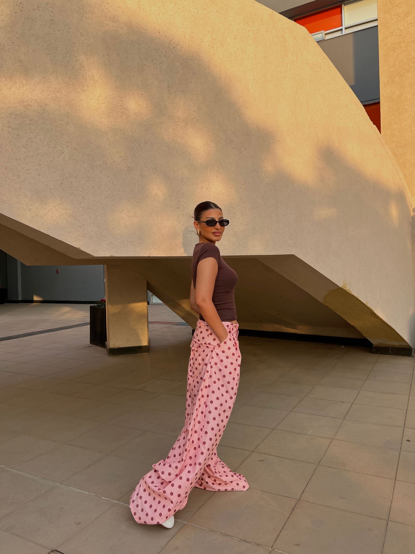 Polka Dot Wide-Leg Pants pink