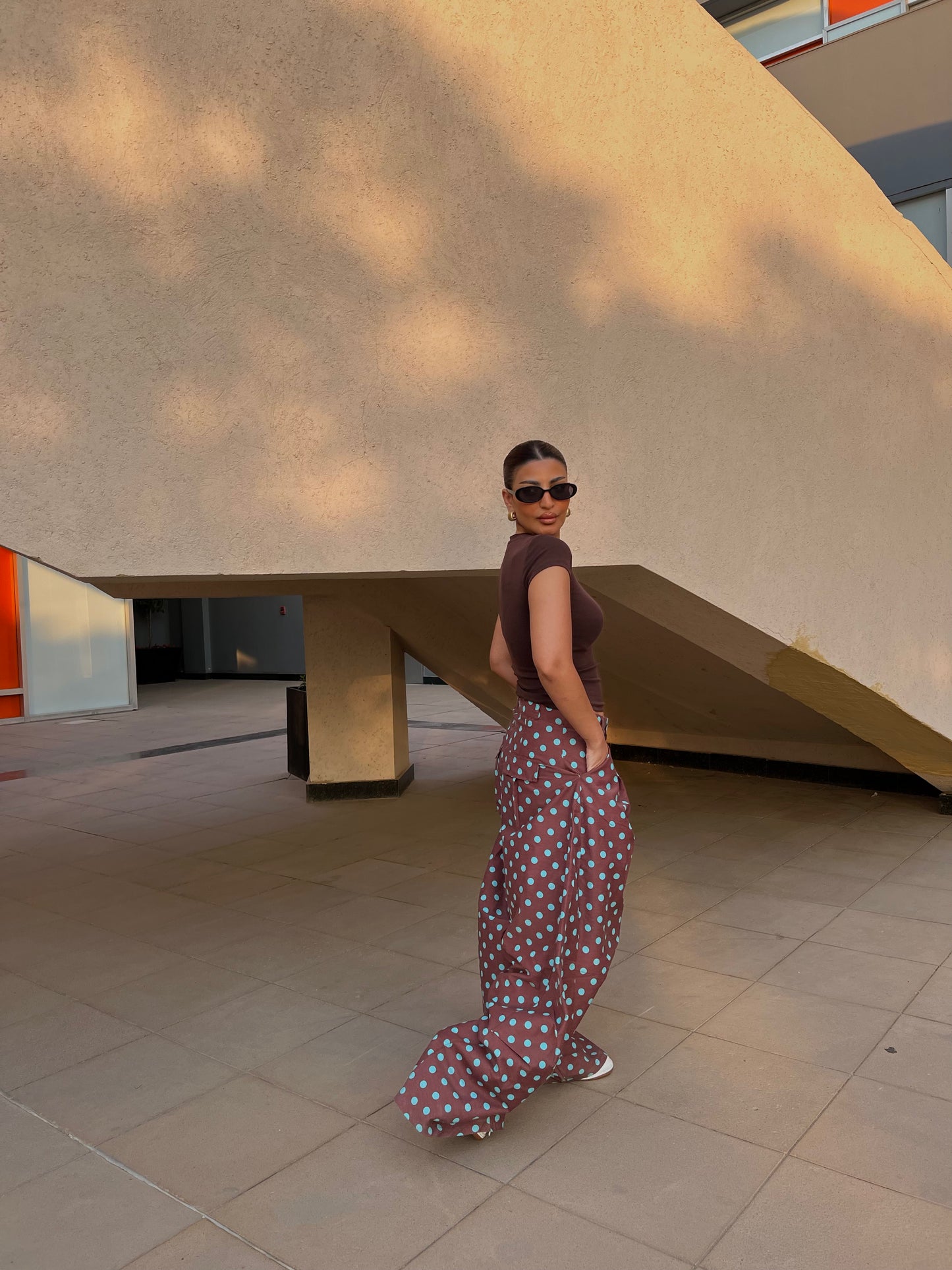 Polka Dot Wide-Leg Pants Brown