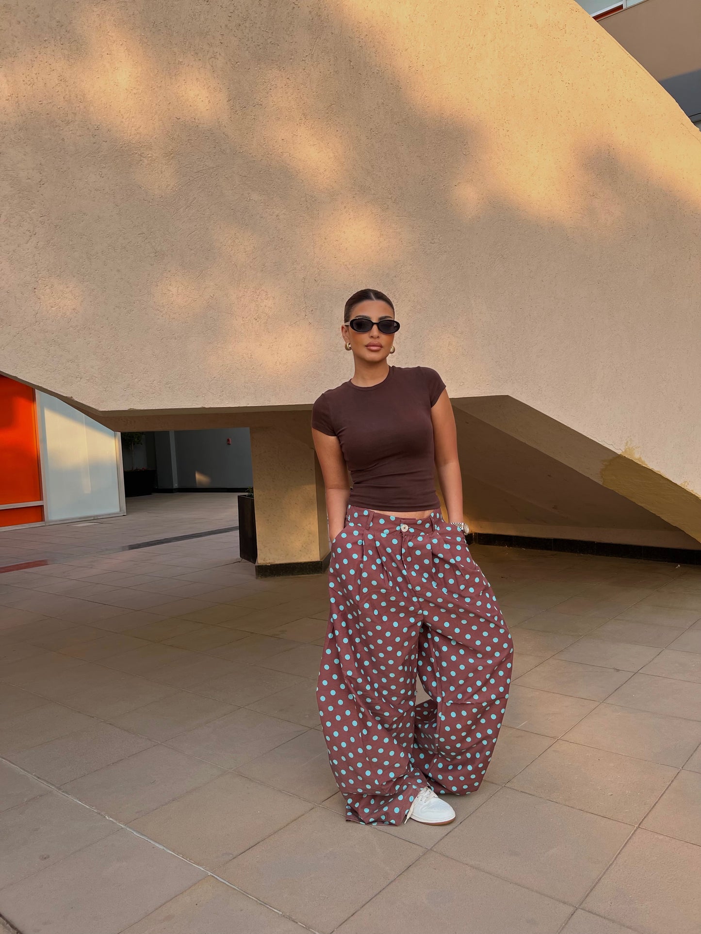 Polka Dot Wide-Leg Pants Brown