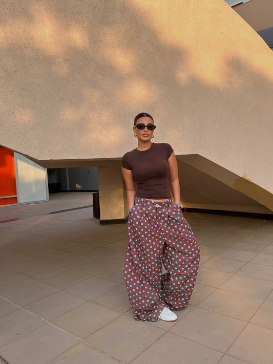 Polka Dot Wide-Leg Pants Brown