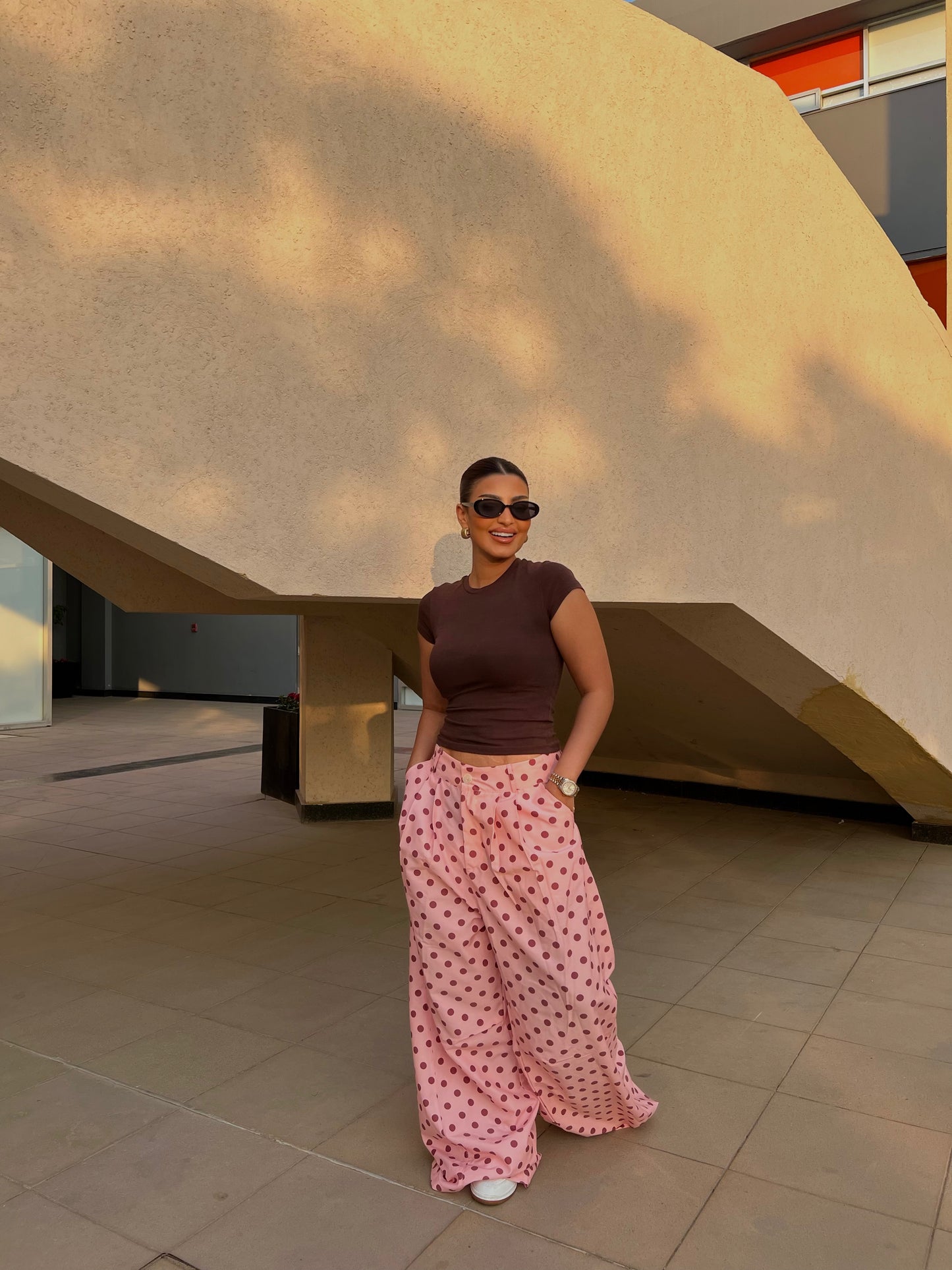 Polka Dot Wide-Leg Pants pink