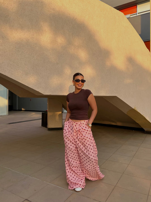 Polka Dot Wide-Leg Pants pink
