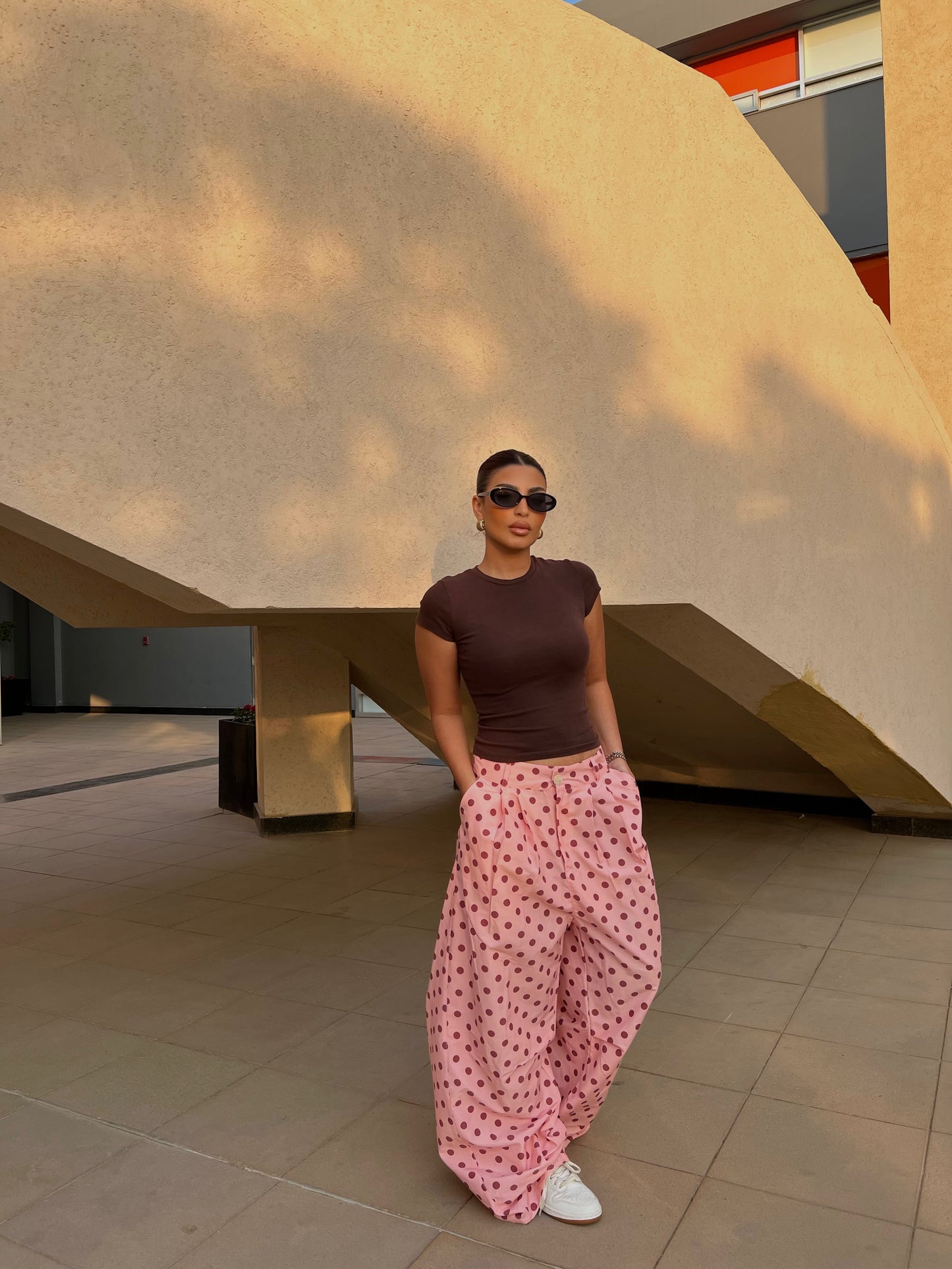 Polka Dot Wide-Leg Pants pink