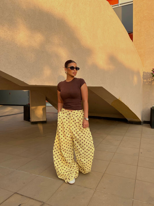 Polka Dot Wide-Leg Pants yellow