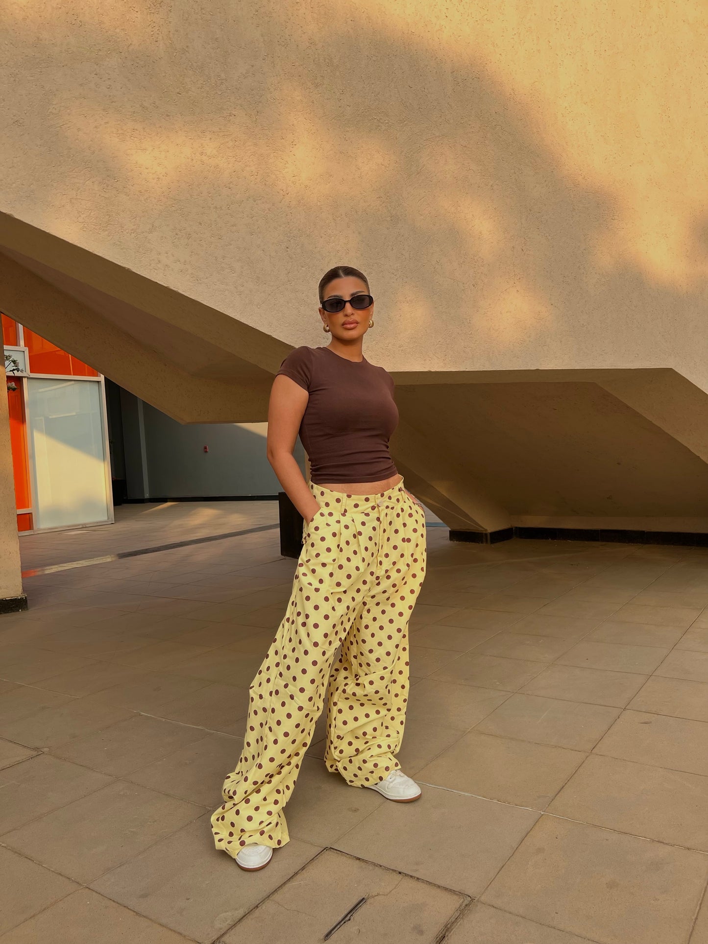 Polka Dot Wide-Leg Pants yellow