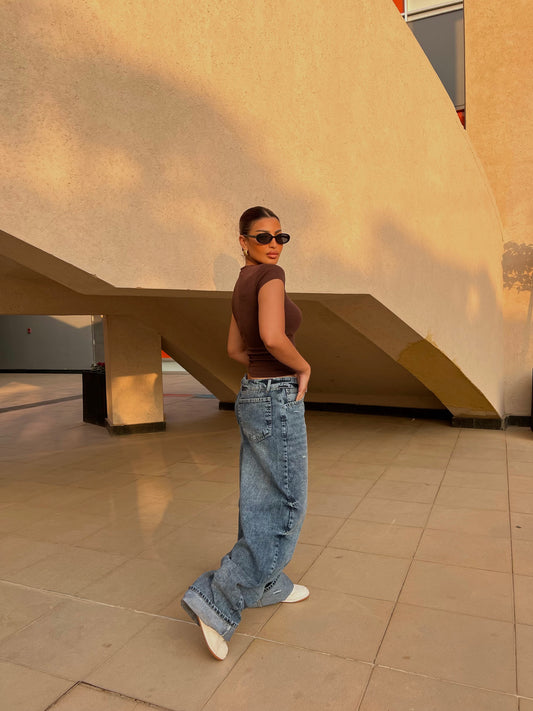 Twist Waist Wide Jeans Blue