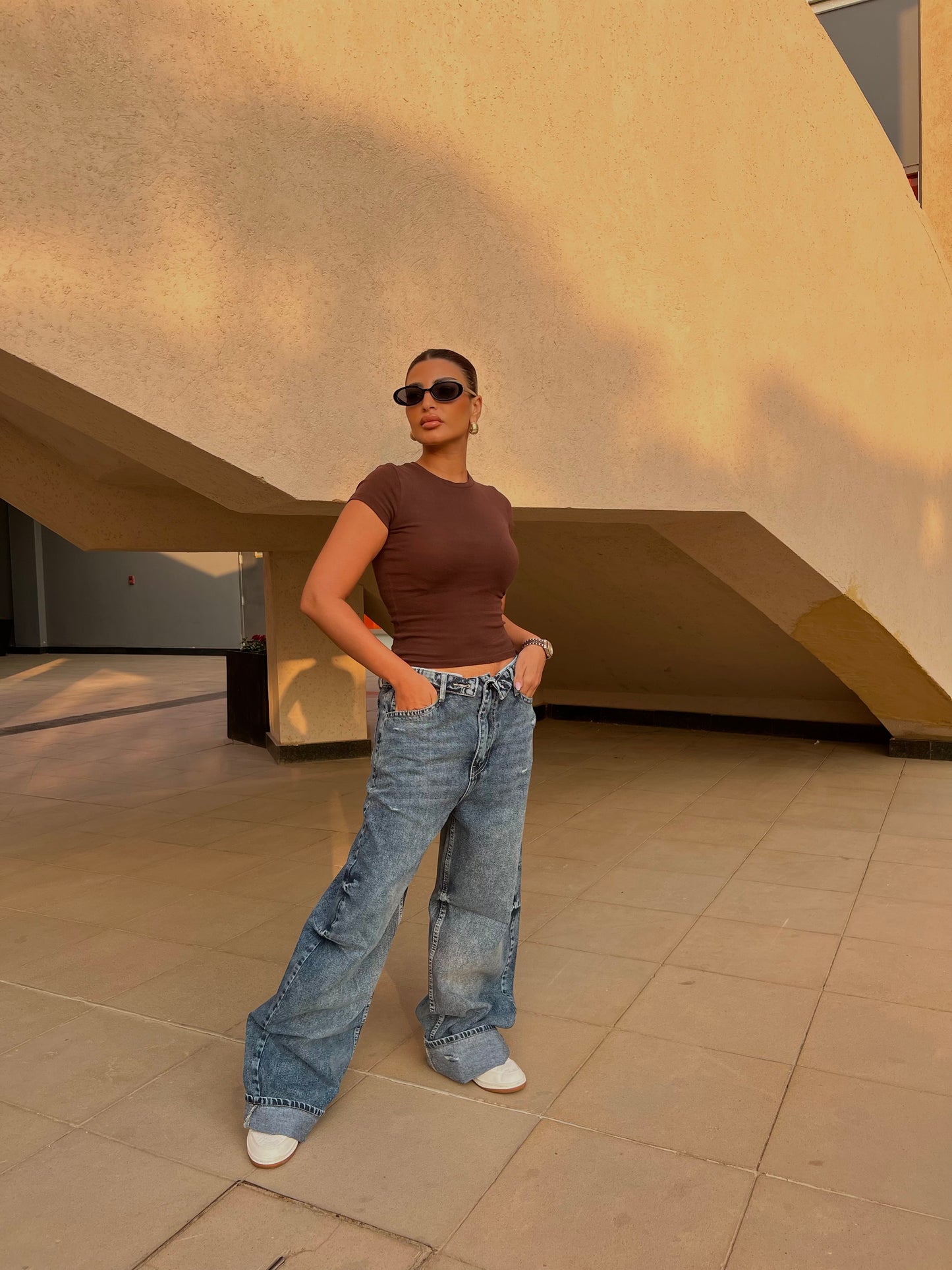 Twist Waist Wide Jeans Blue