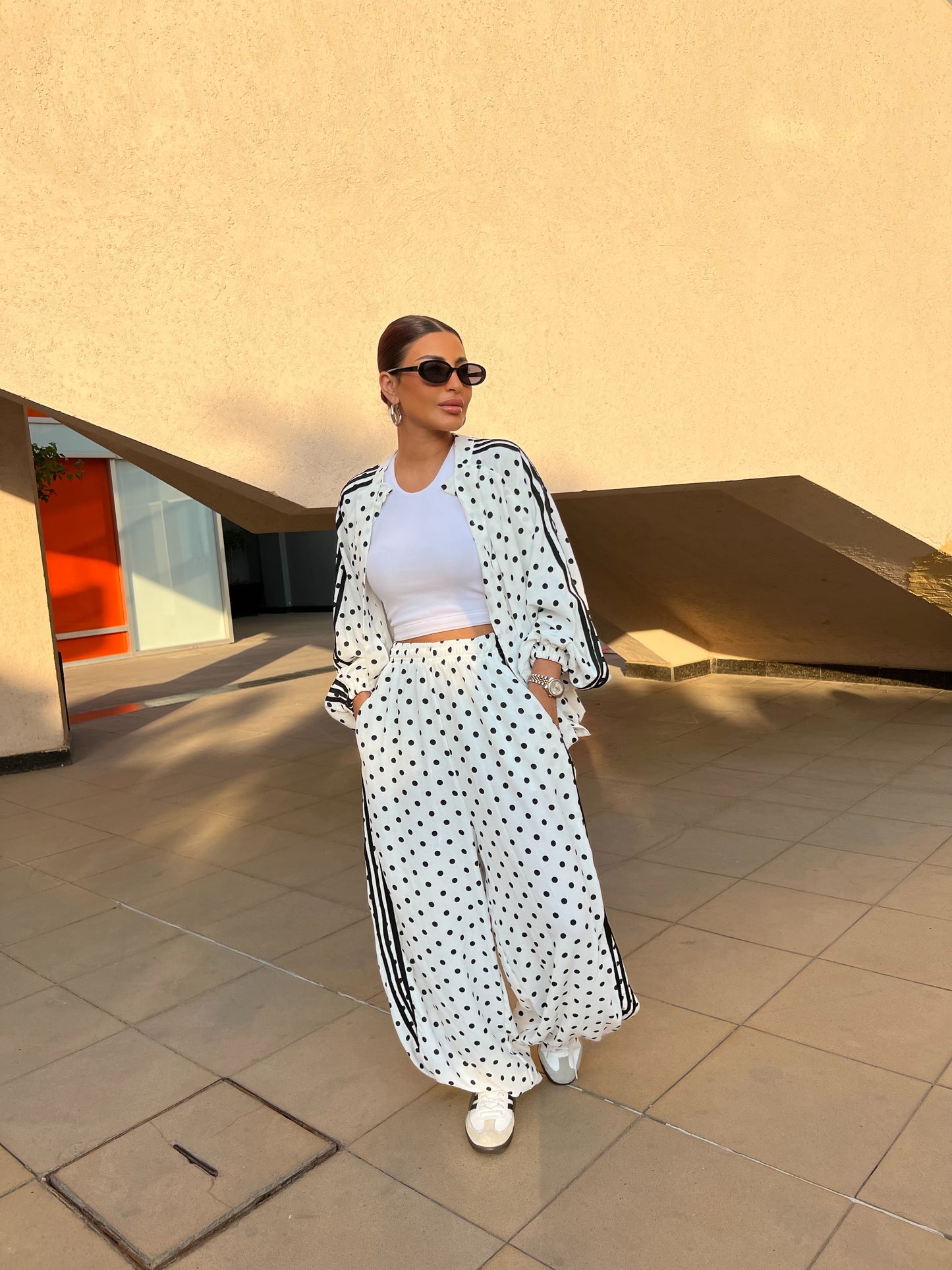 Sporty Chic Polka Dot Set white