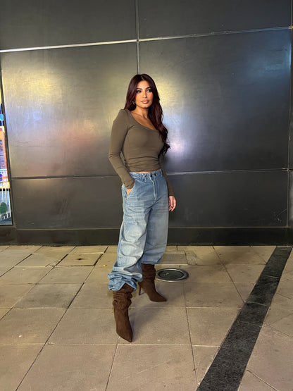 Baggy Jeans with Double Button & X Tie 2B Dirty light