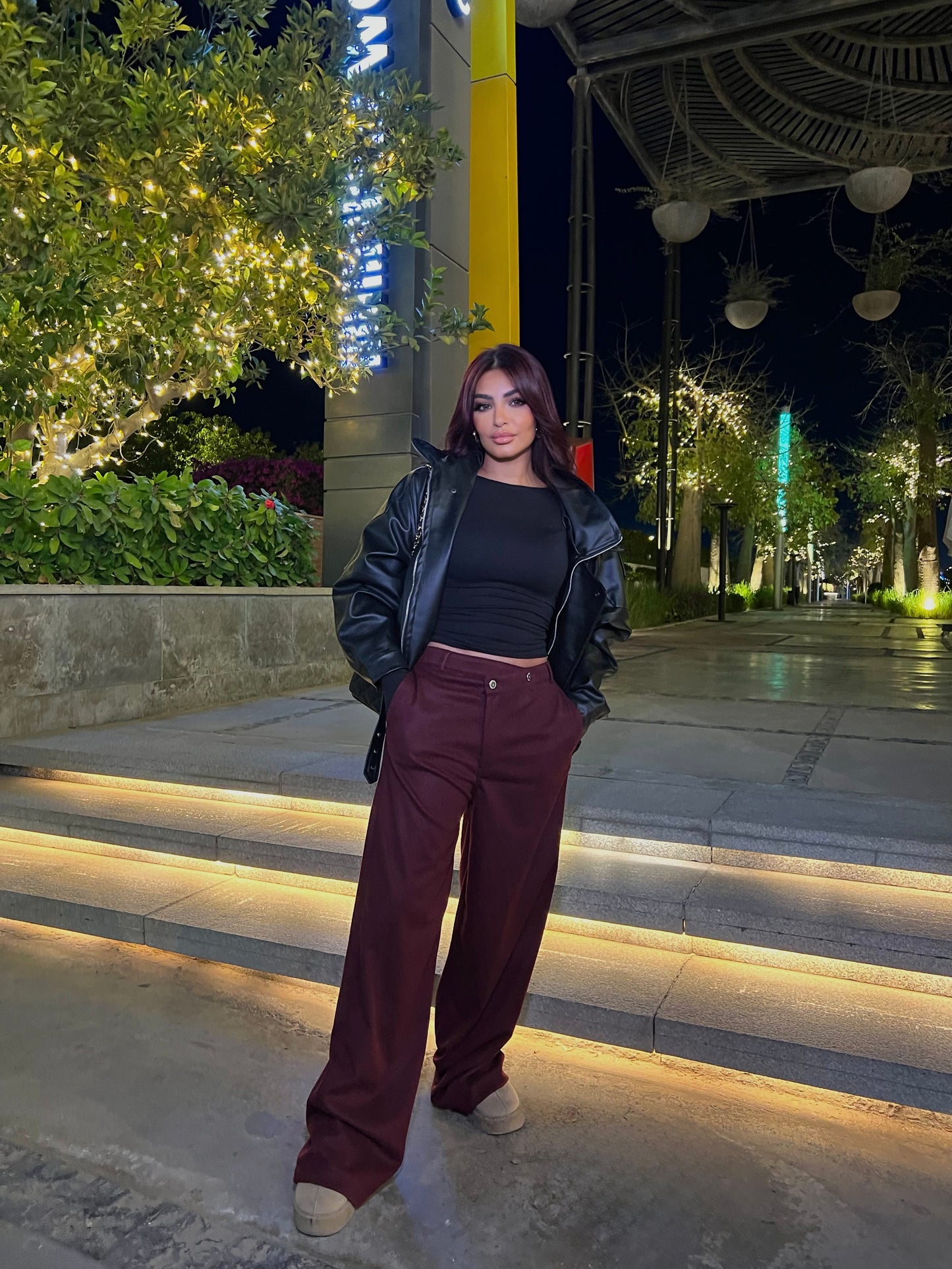 Wool-Textured Pants Maroon