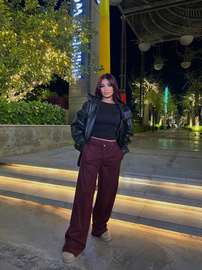 Wool-Textured Pants Maroon