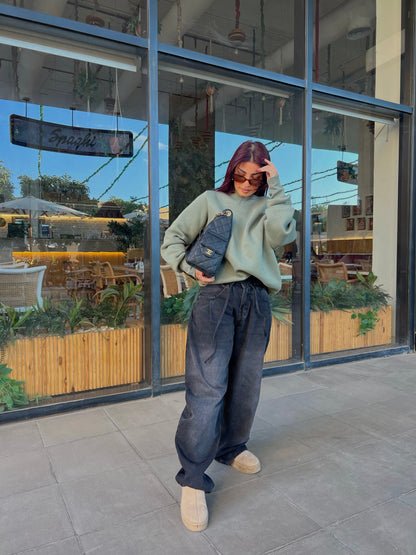 Baggy Tie-waist pants Black