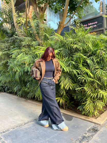 Wide Leg Denim Jeans with Metal Stud Details 2