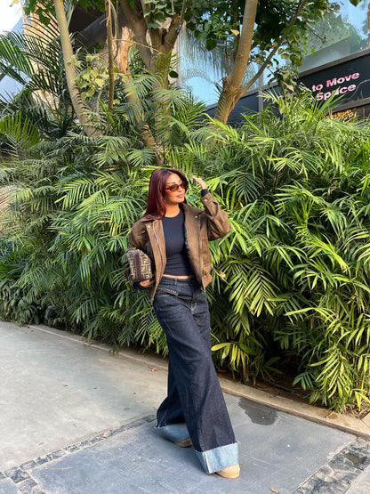 Wide Leg Denim Jeans with Metal Stud Details 2