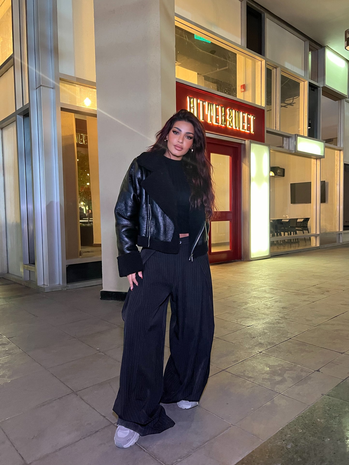Double layer Black Striped Wide Pants