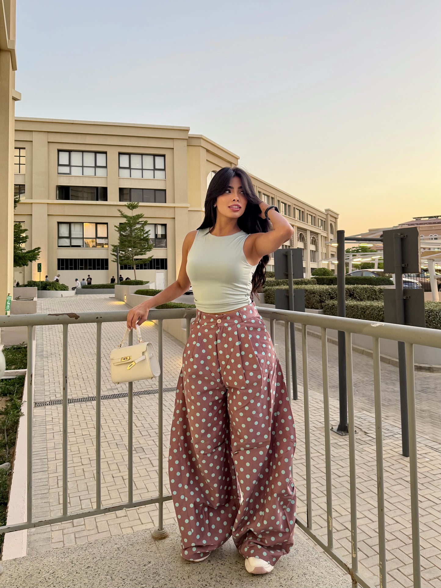 Polka Dot Wide-Leg Pants Brown