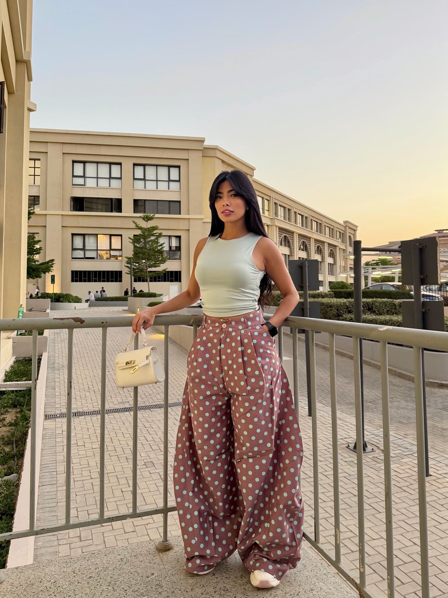 Polka Dot Wide-Leg Pants Brown