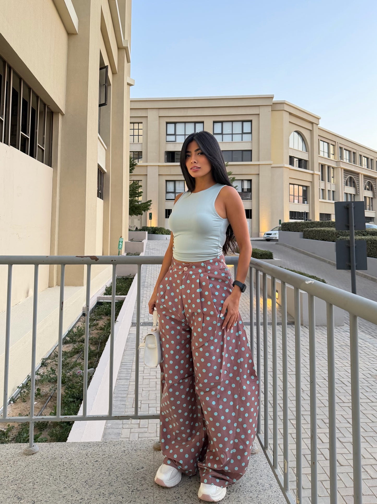 Polka Dot Wide-Leg Pants Brown