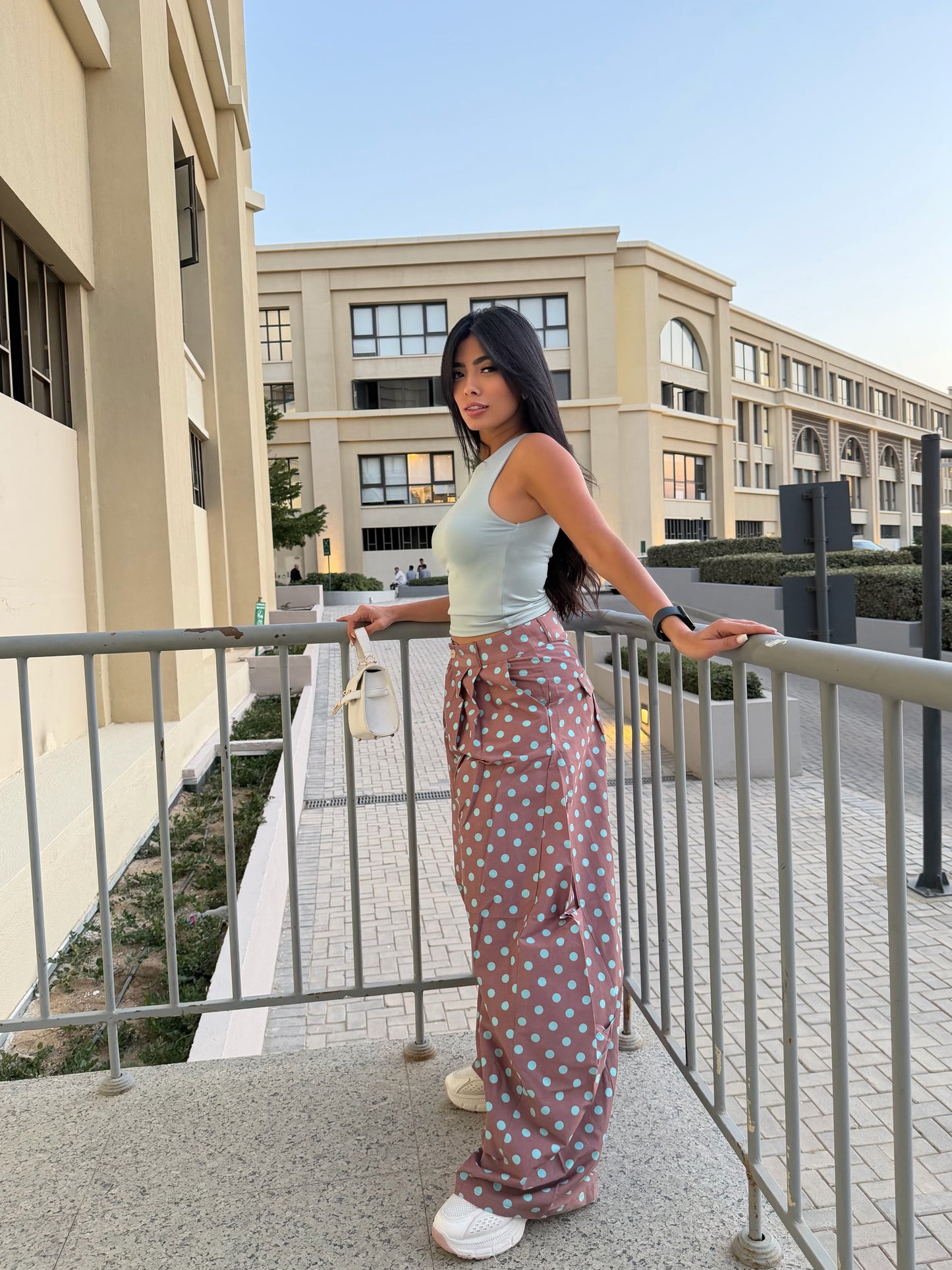Polka Dot Wide-Leg Pants Brown