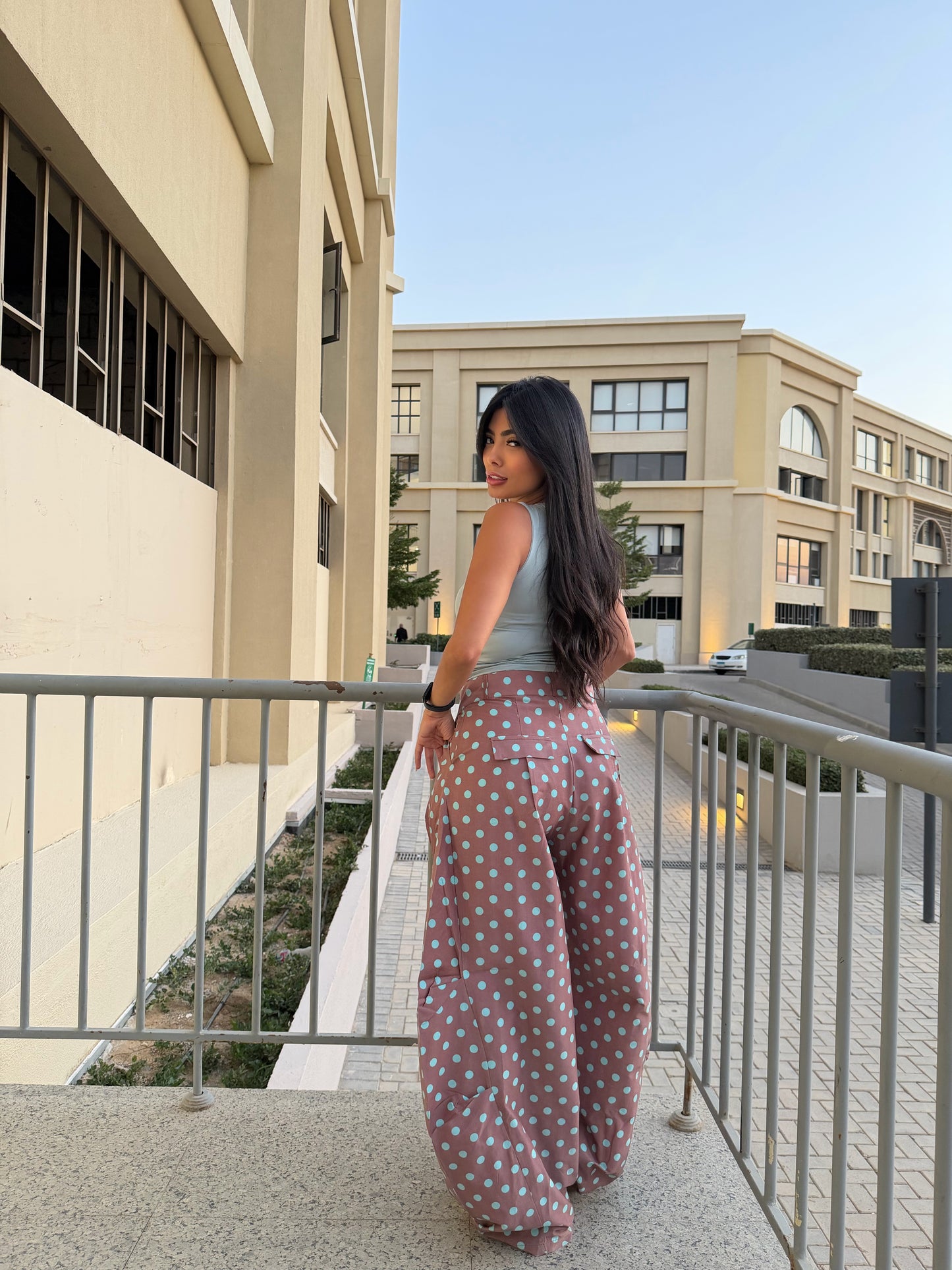 Polka Dot Wide-Leg Pants Brown