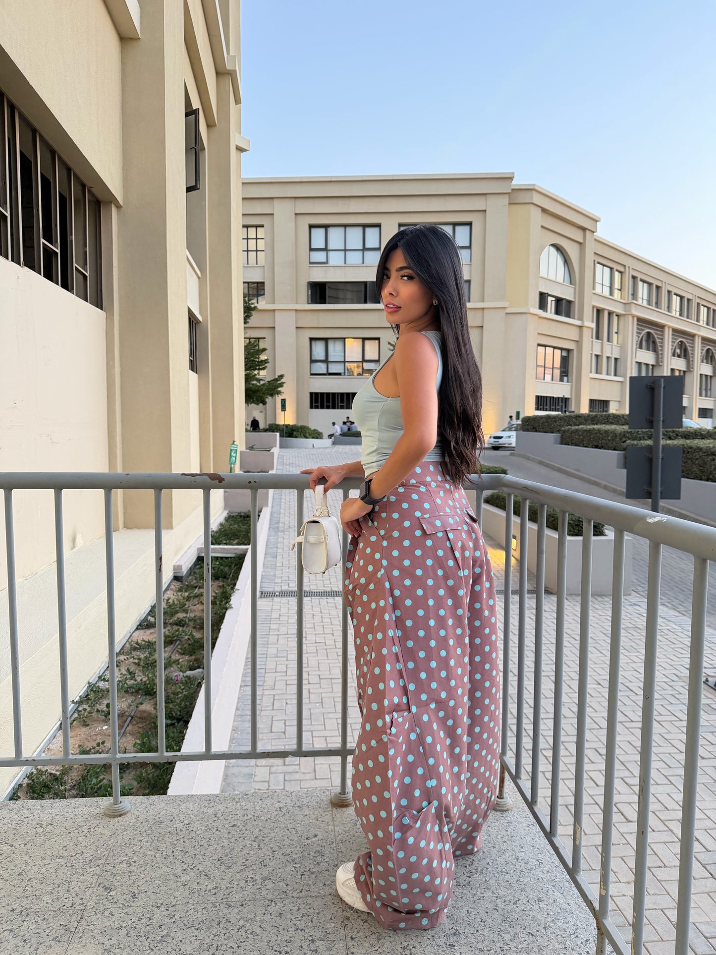 Polka Dot Wide-Leg Pants Brown