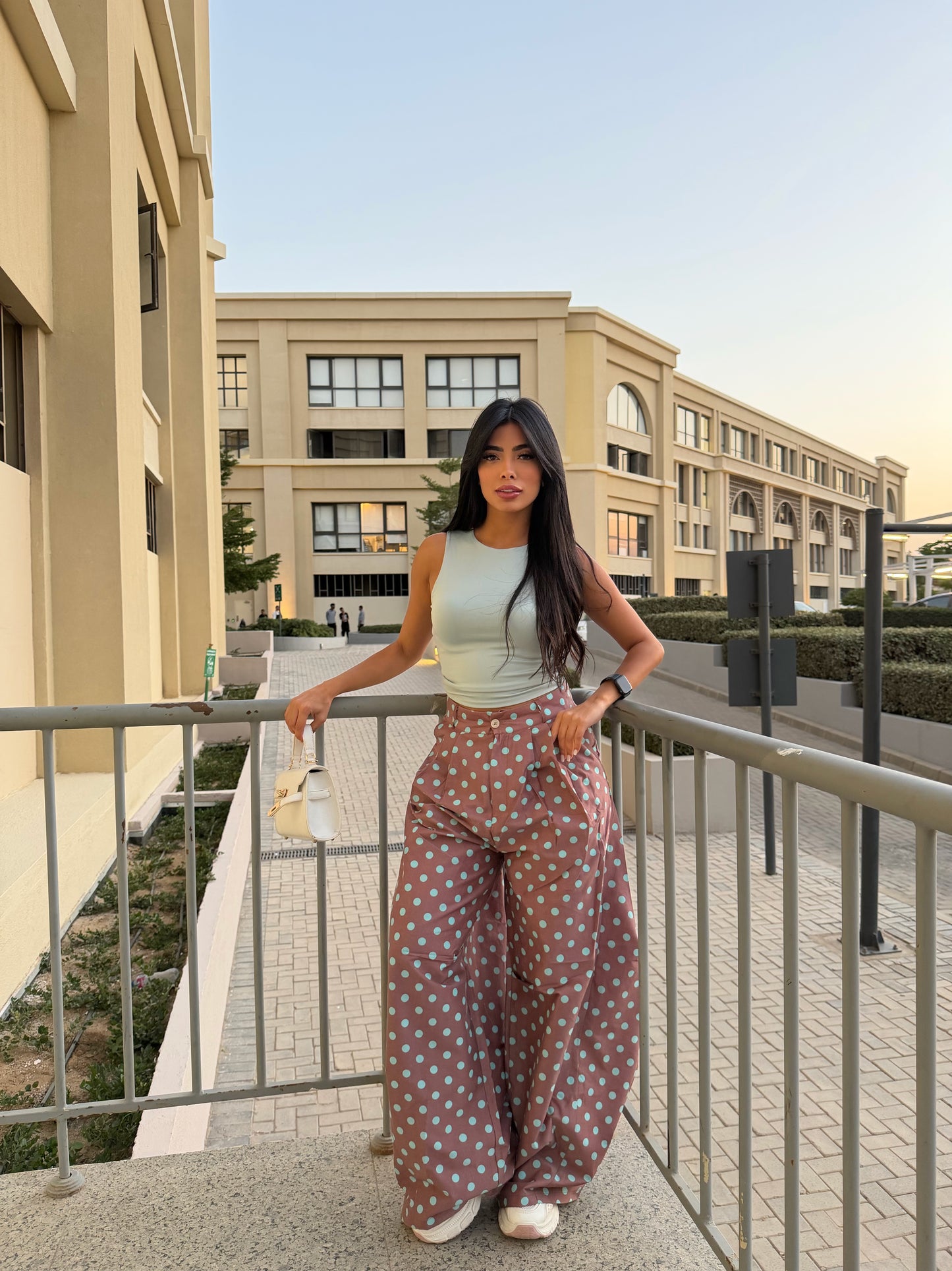 Polka Dot Wide-Leg Pants Brown