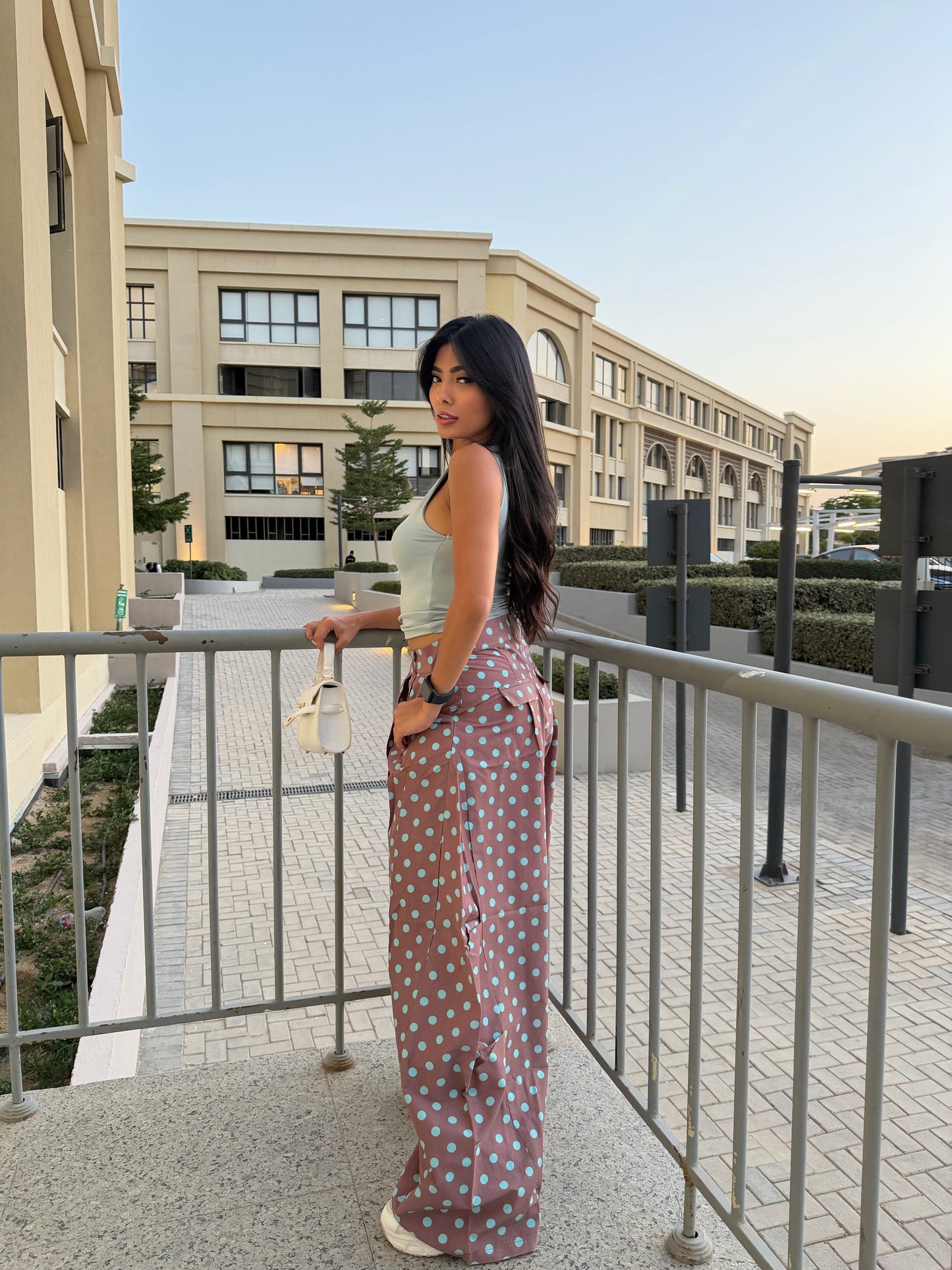 Polka Dot Wide-Leg Pants Brown