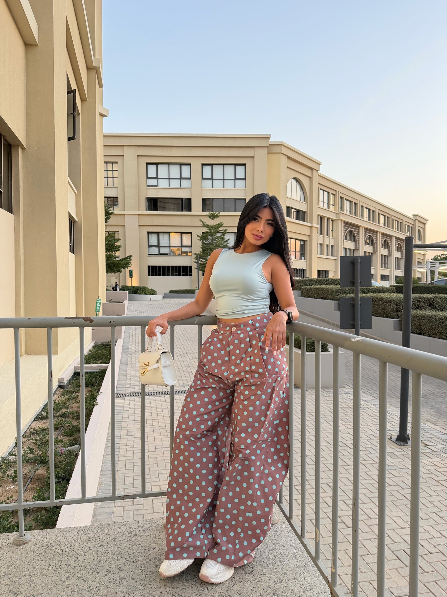 Polka Dot Wide-Leg Pants Brown