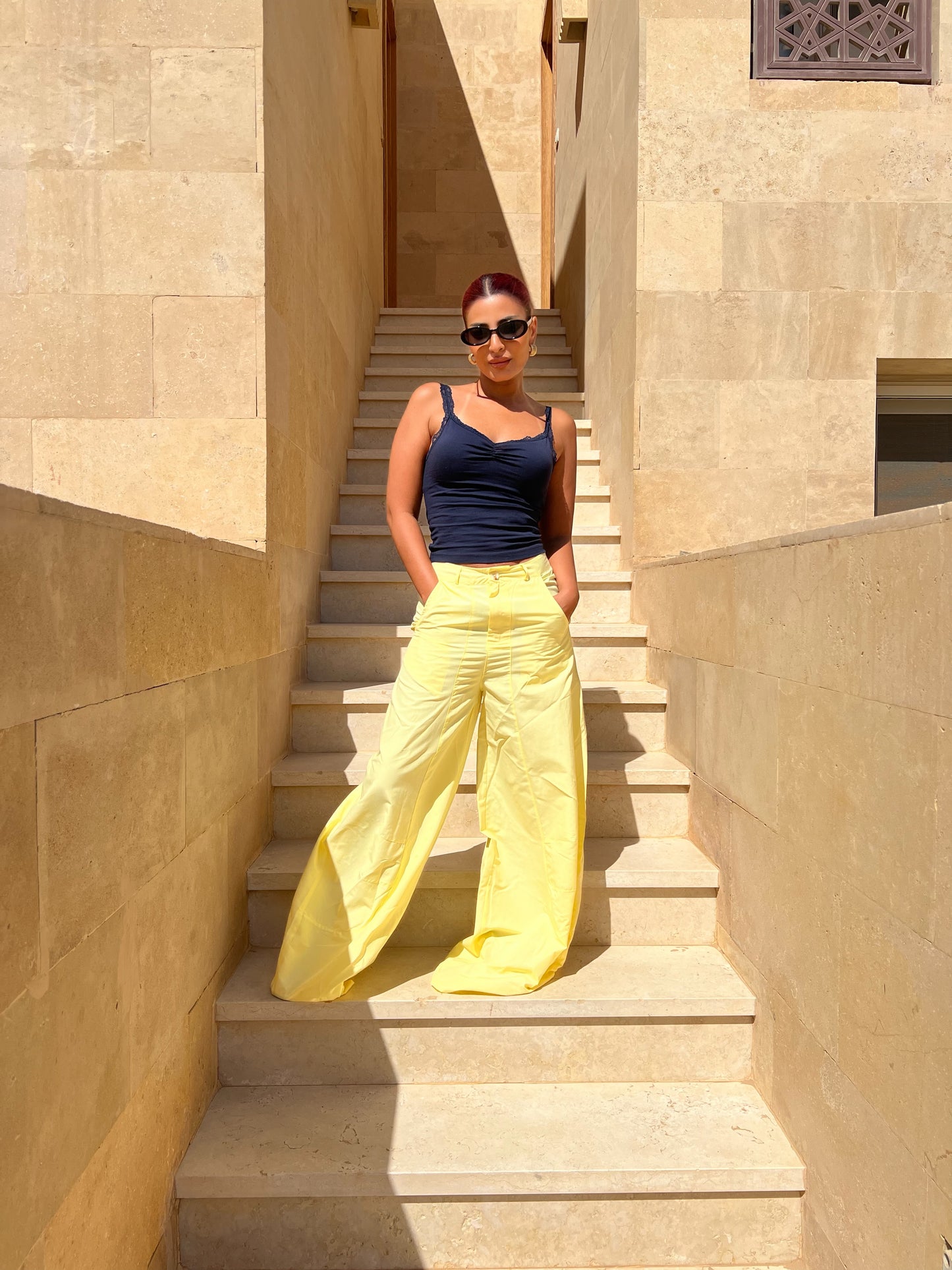 Yellow Wide Leg Cargo Pants