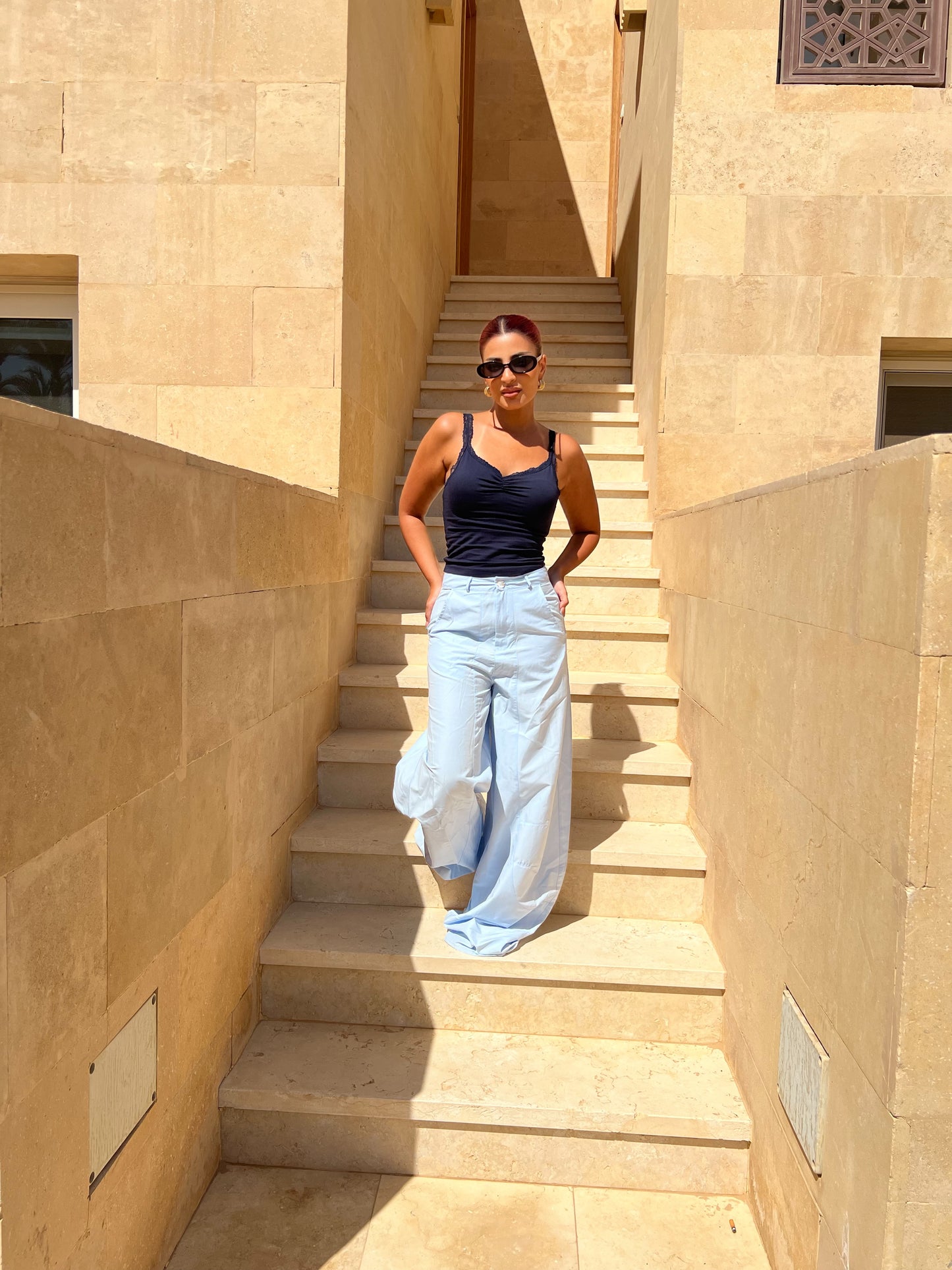 Baby Blue Wide Leg Cargo Pants