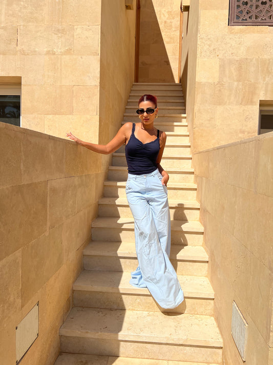 Baby Blue Wide Leg Cargo Pants