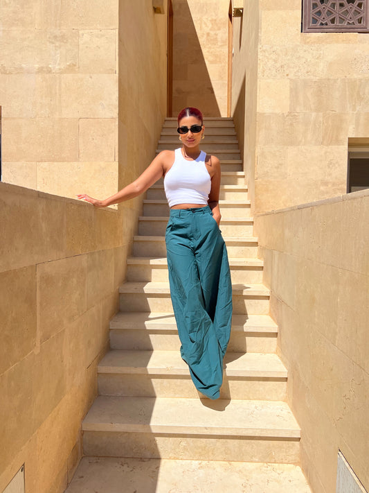 Teal Wide Leg Cargo Pants