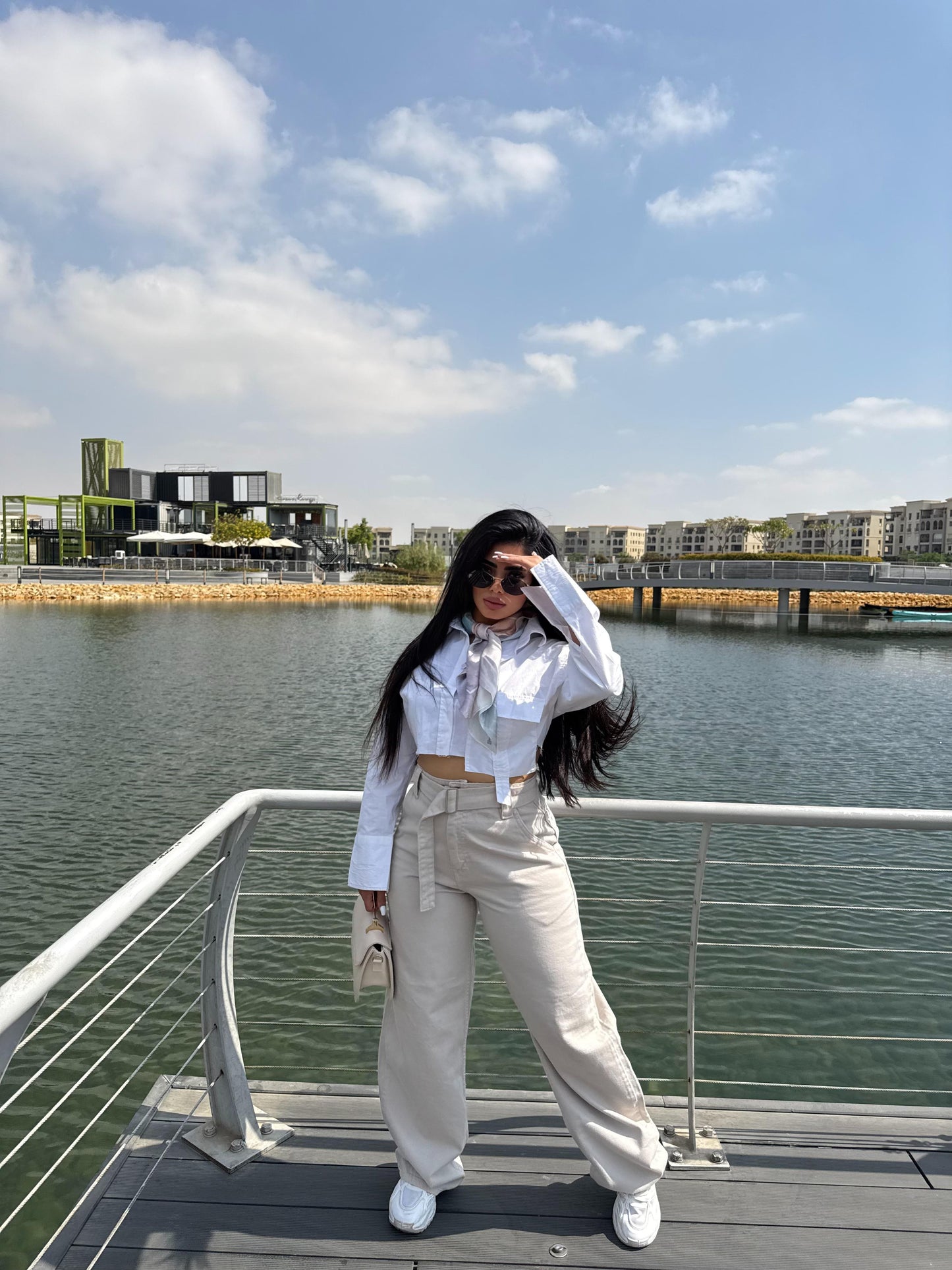 ” Beige Belted Baggy Pants”