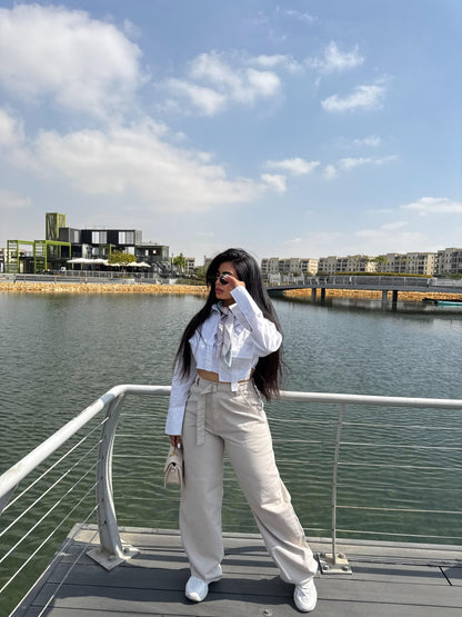 ” Beige Belted Baggy Pants”