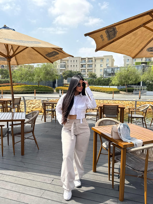 ” Beige Belted Baggy Pants”