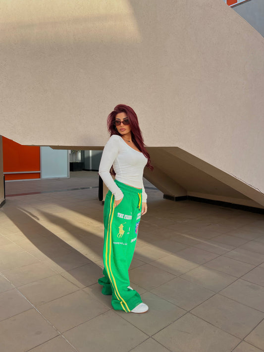 Polo Print Melton Pants Green