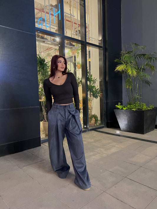 Suede Wide-Leg Pants Gray