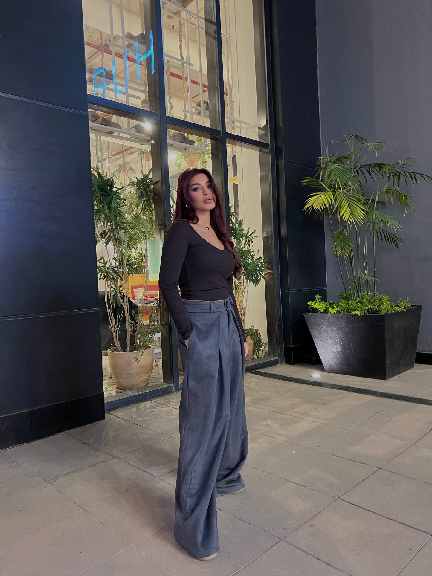 Suede Wide-Leg Pants Gray