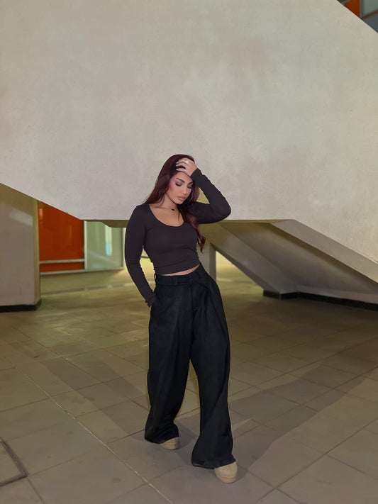 Suede Wide-Leg Pants Black