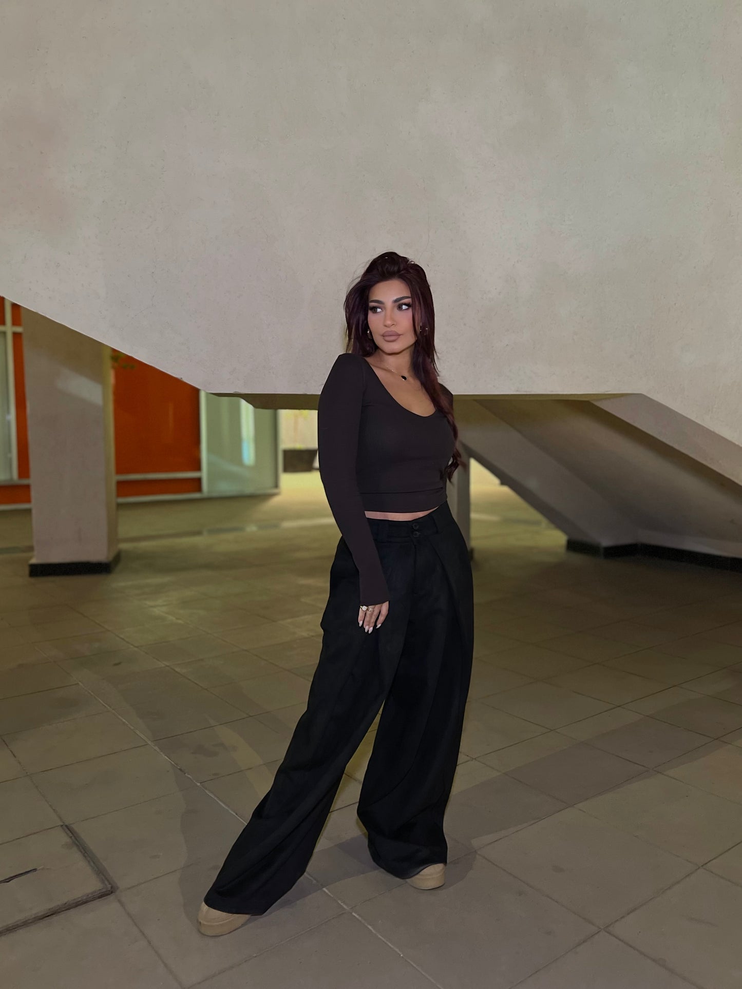 Suede Wide-Leg Pants Black