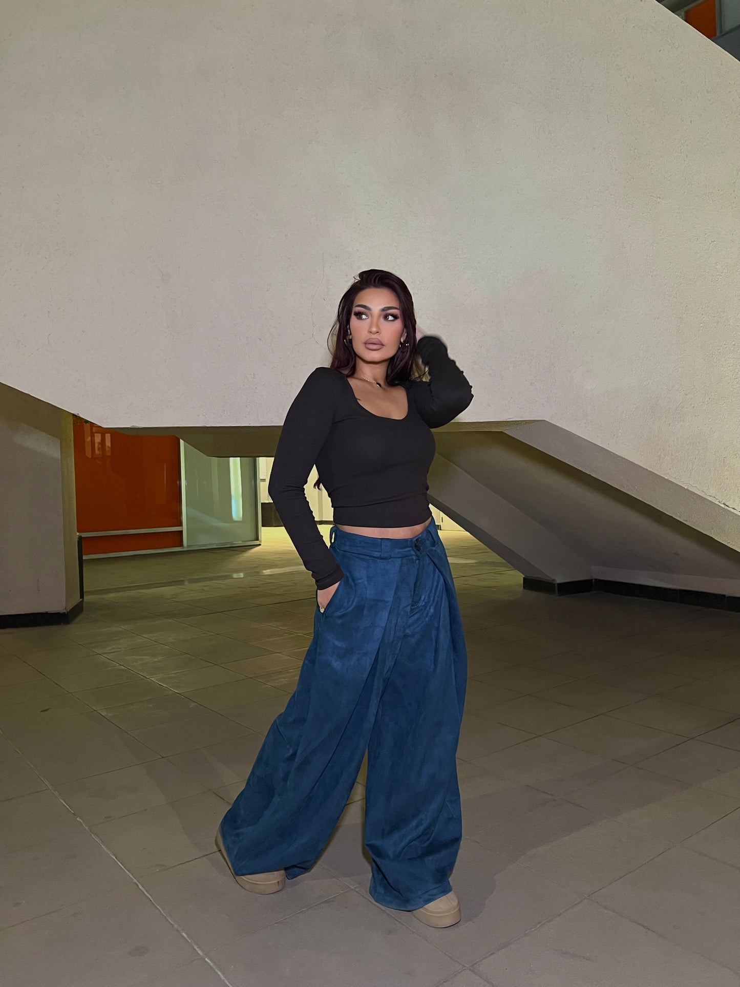 Suede Wide-Leg Pants