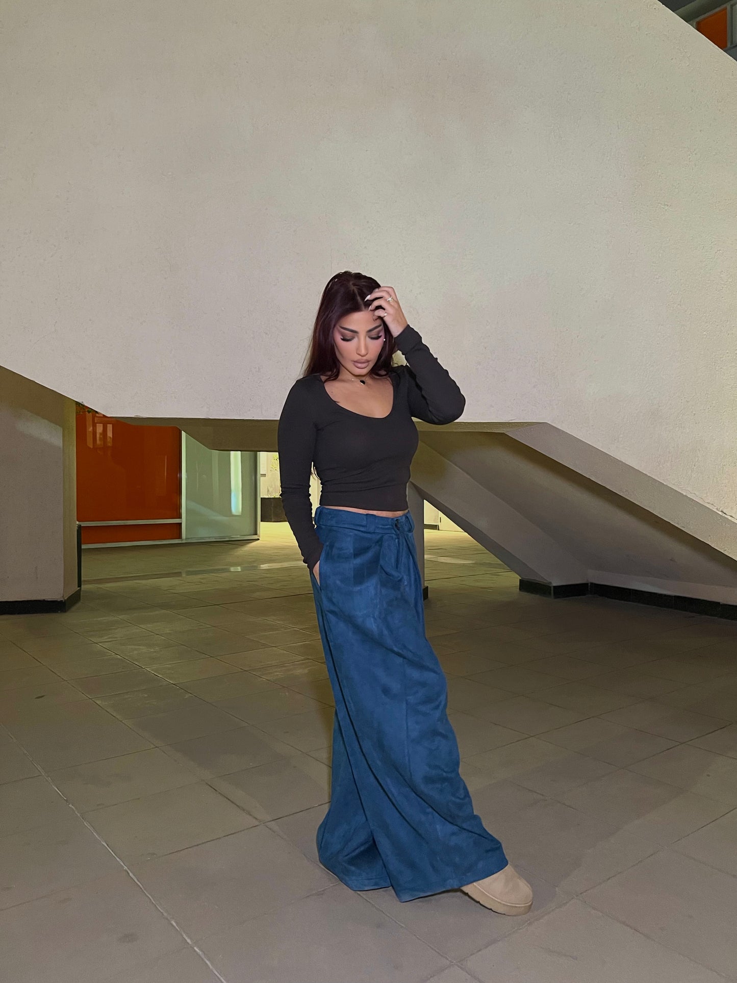 Suede Wide-Leg Pants