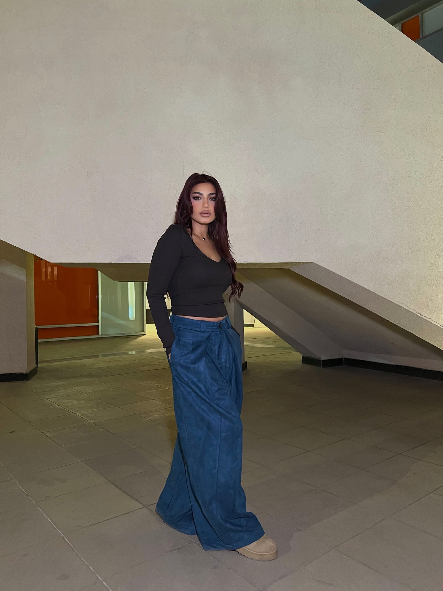 Suede Wide-Leg Pants