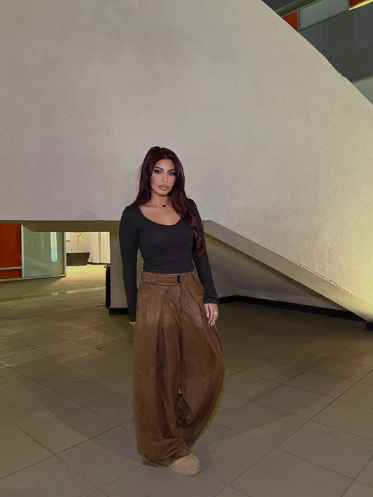Suede Wide-Leg Pants Brown