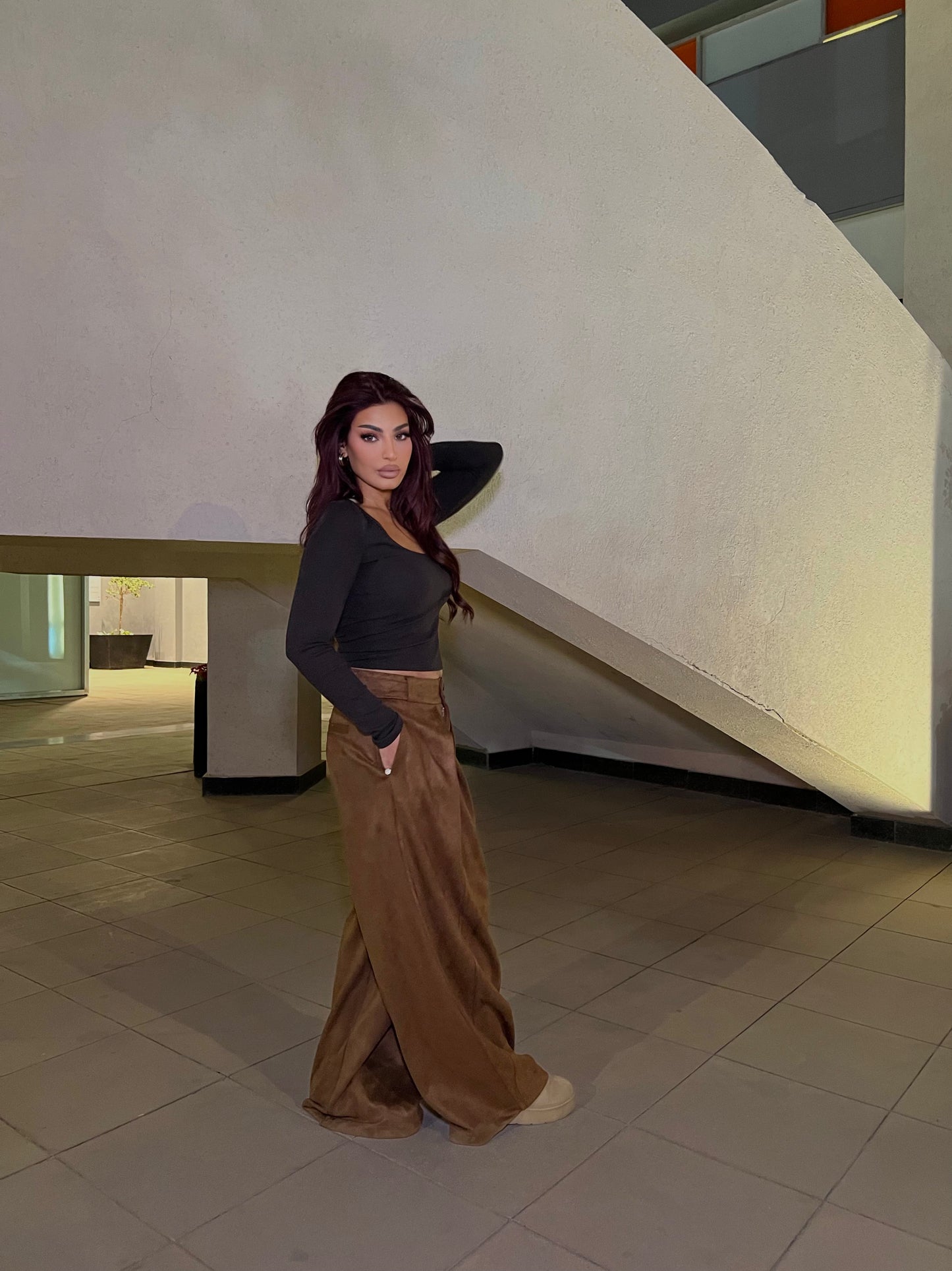 Suede Wide-Leg Pants Brown