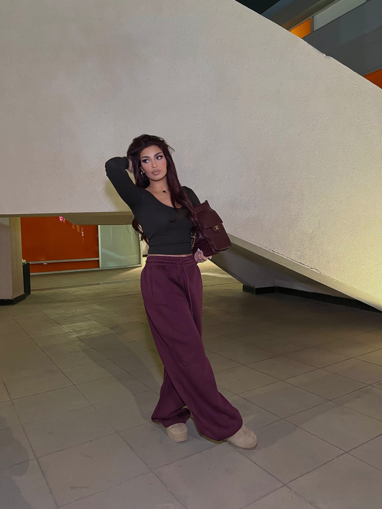 Baggy Balloon Melton Pants Ruby