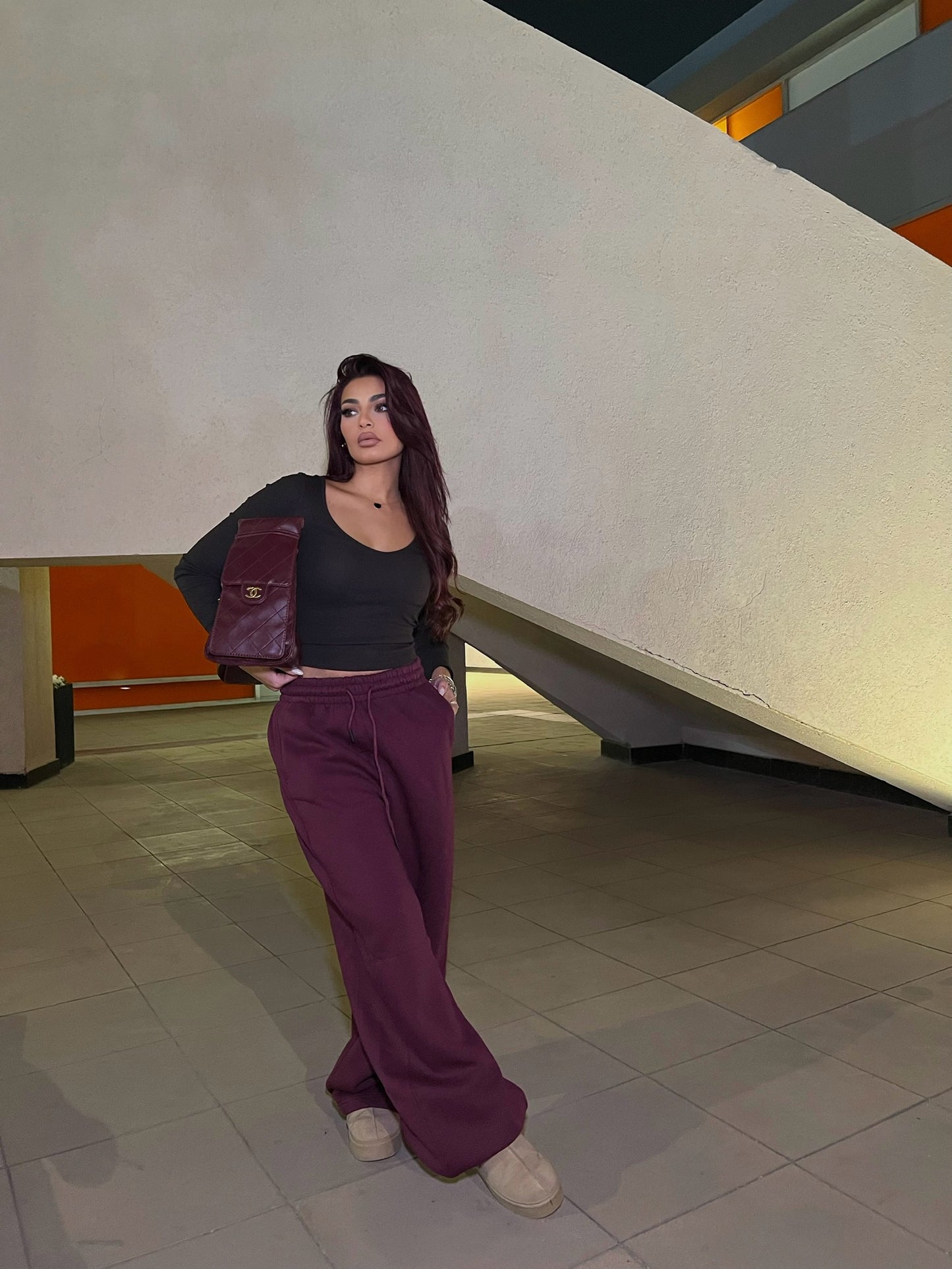 Baggy Balloon Melton Pants Ruby