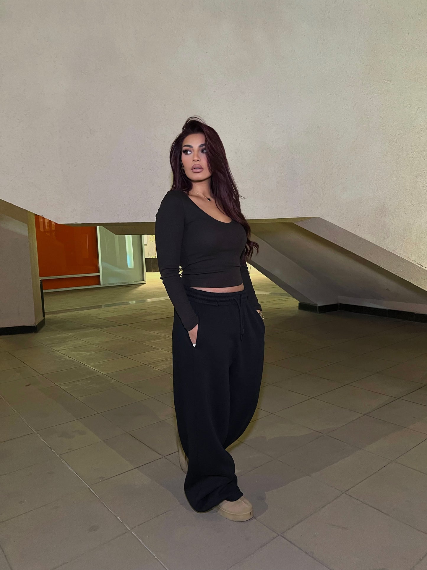 Baggy Balloon Melton Pants Black