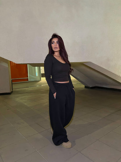 Baggy Balloon Melton Pants Black