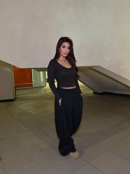 Baggy Balloon Melton Pants Black